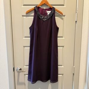Vintage After Dark Petite 6 Plum Beaded Neckline Sleeveless Cocktail Dress USA